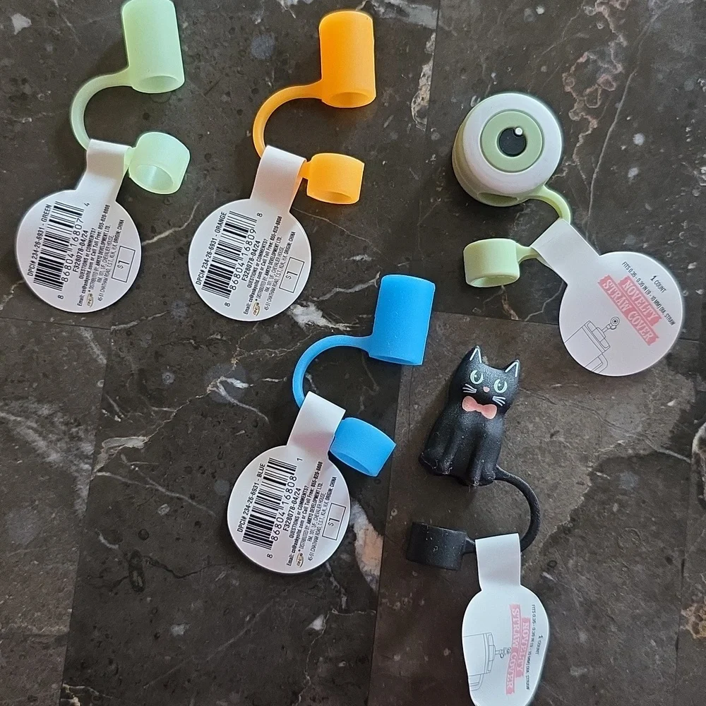 Silicone Straw Toppers 3 Glow In The Dark 2 Novelty Set Of 5; Fits 9 -10mm Straw